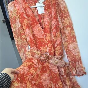 Zimmermann Orange and Pink Floral Long Sleeve Dress